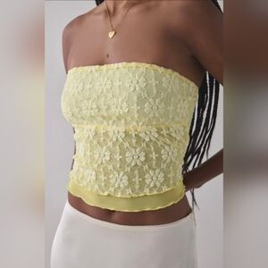Kimchi Blue Yellow Floral Lace Strapless Top